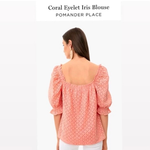 Pomander Place Coral Eyelet Iris Blouse - Picture 6 of 6